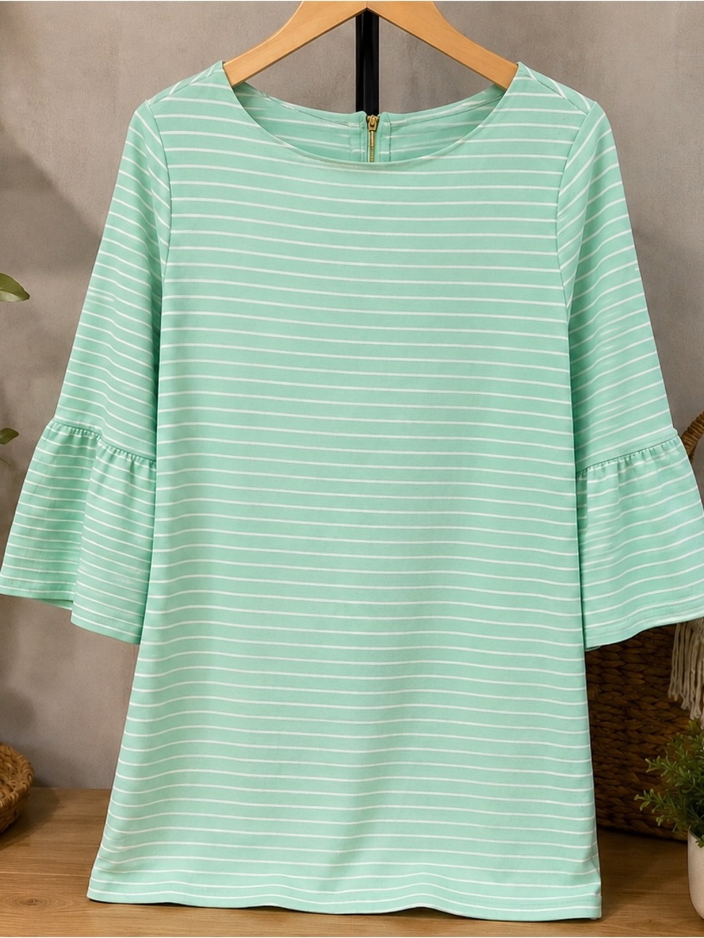 crown & ivy Mint Green and White Striped Shift Dress